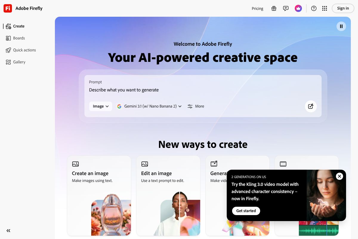 Adobe Firefly dashboard screenshot