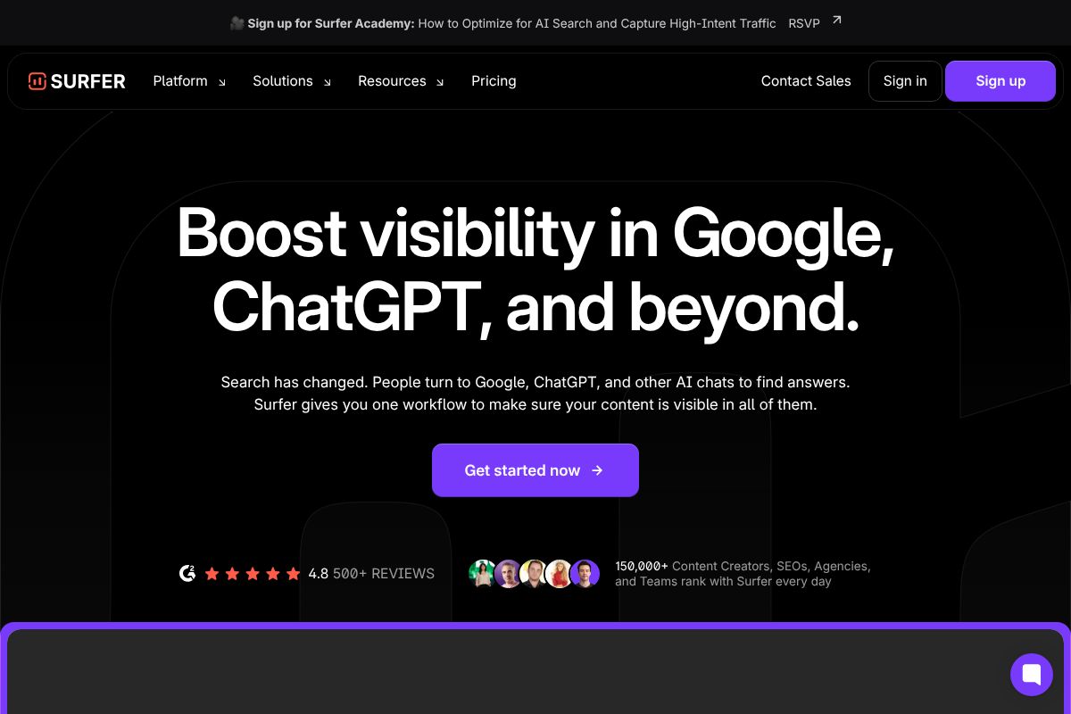 Surfer SEO dashboard screenshot