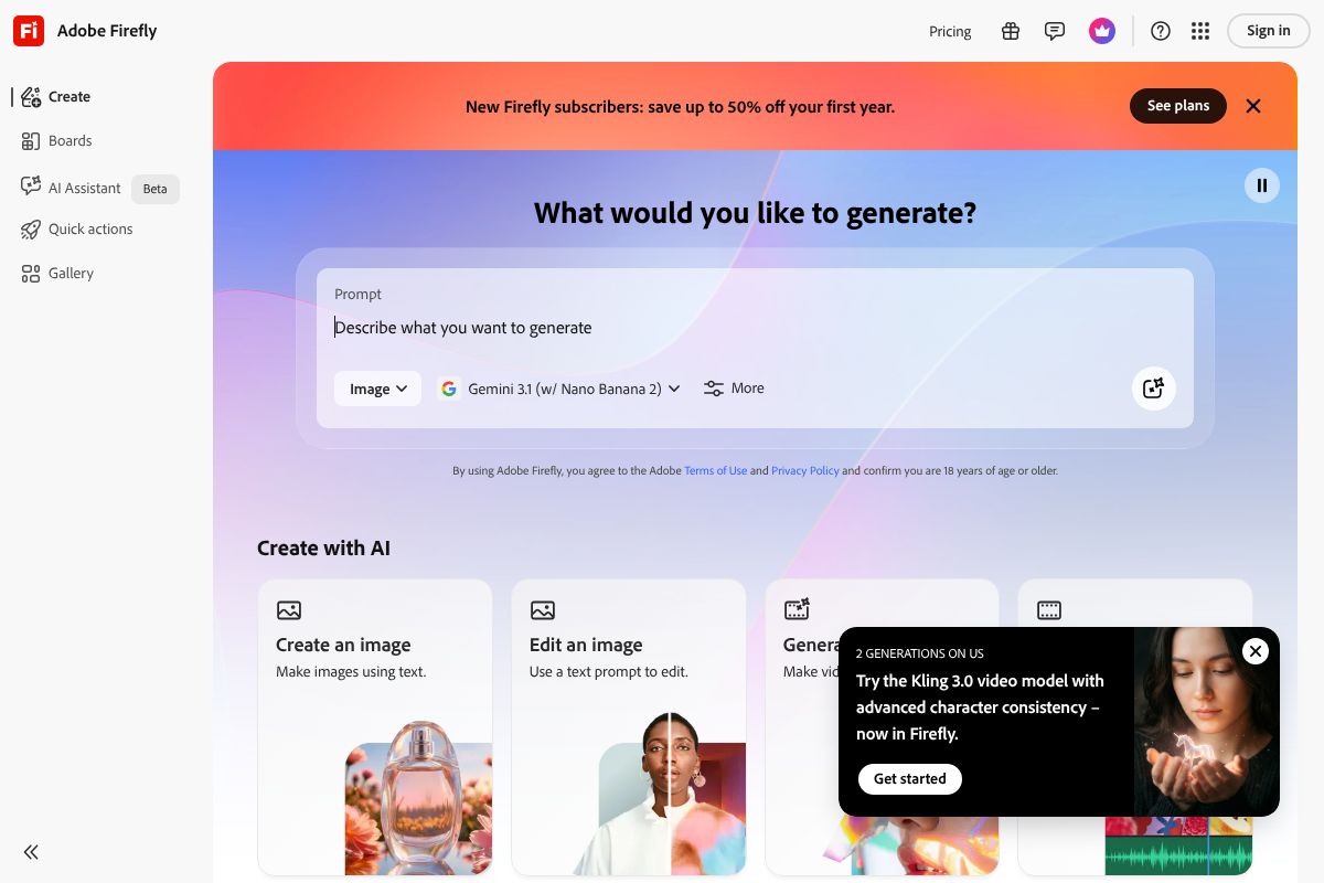 Adobe Firefly dashboard screenshot