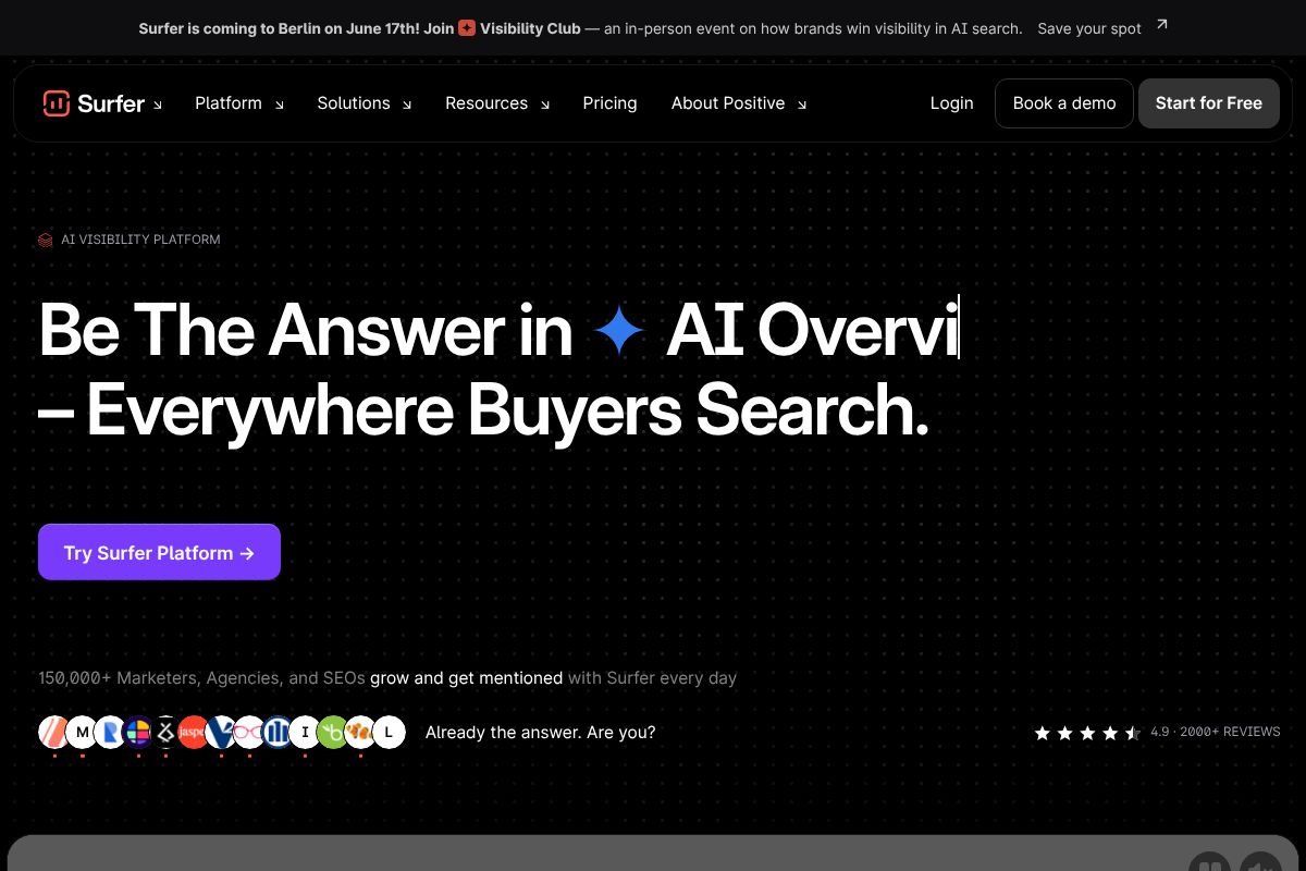 Surfer SEO dashboard screenshot