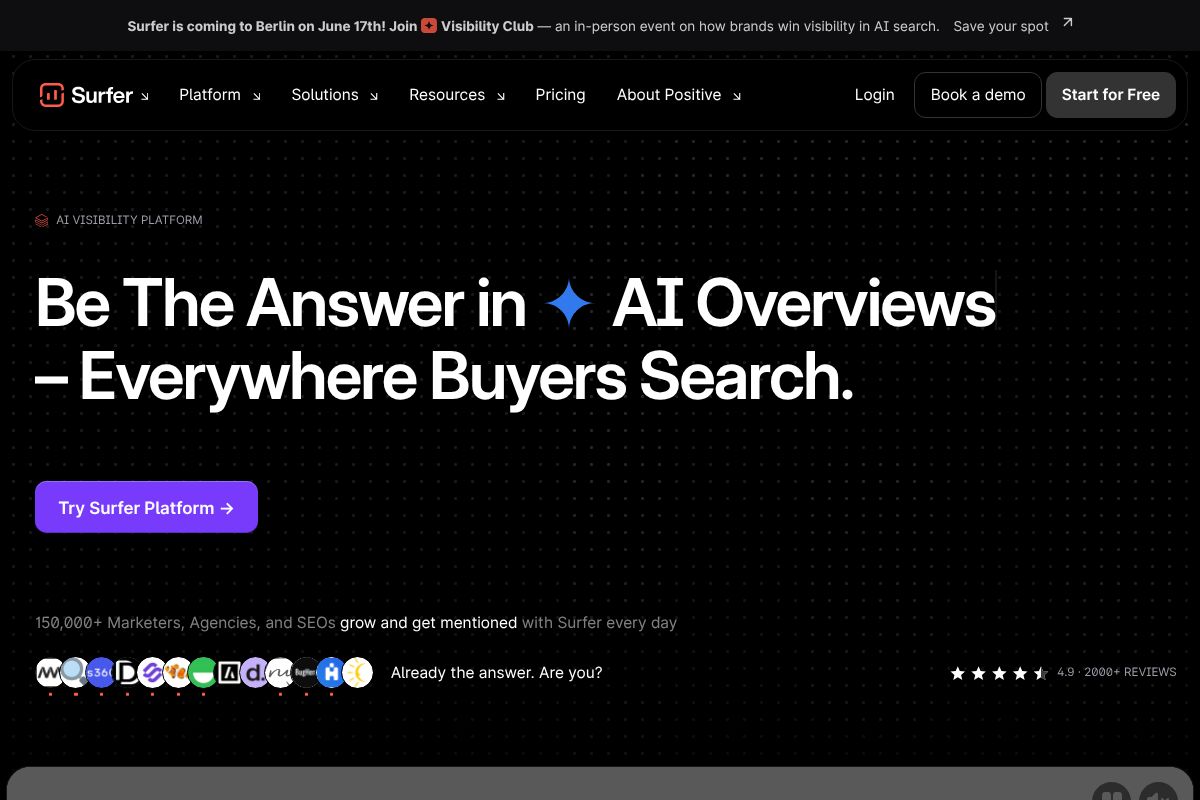 Surfer SEO dashboard screenshot
