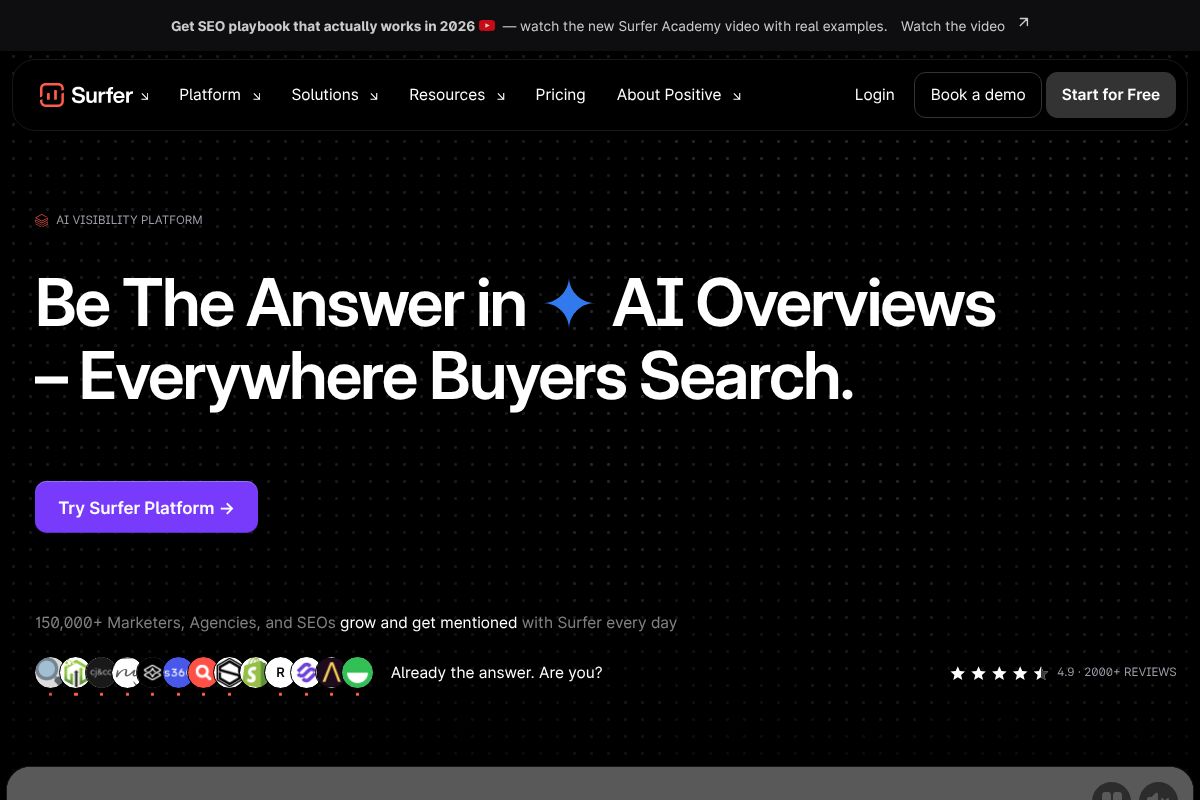 Surfer SEO dashboard screenshot
