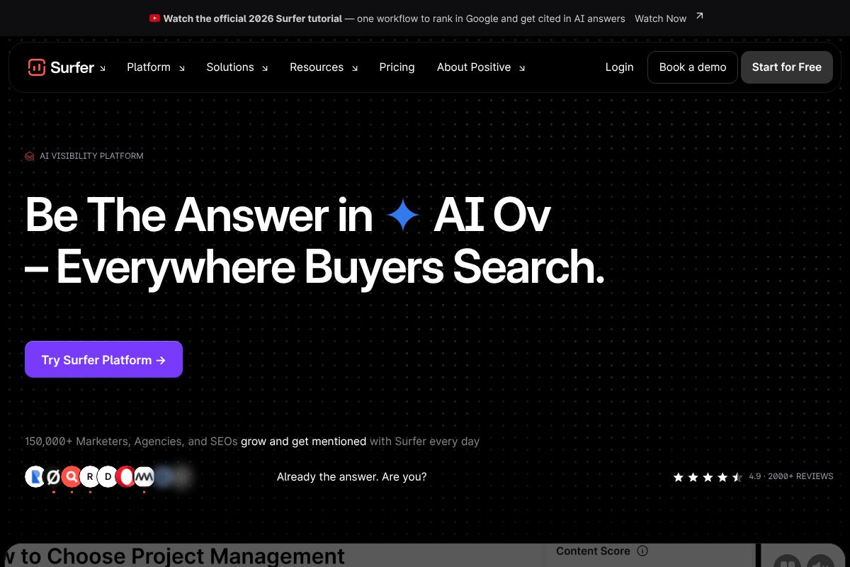 Surfer SEO dashboard screenshot